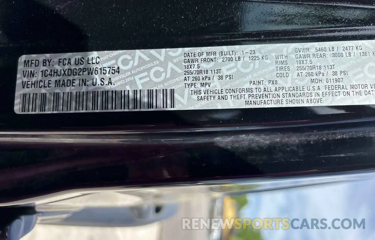 10 Photograph of a damaged car 1C4HJXDG2PW615754 JEEP WRANGLER 2023