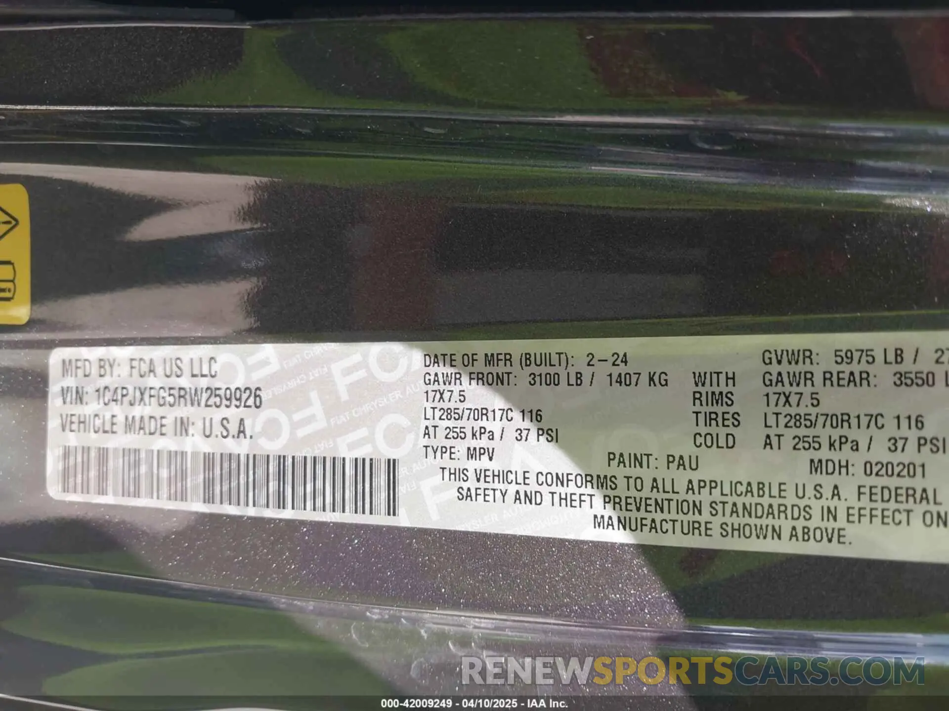 9 Photograph of a damaged car 1C4PJXFG5RW259926 JEEP WRANGLER 2024