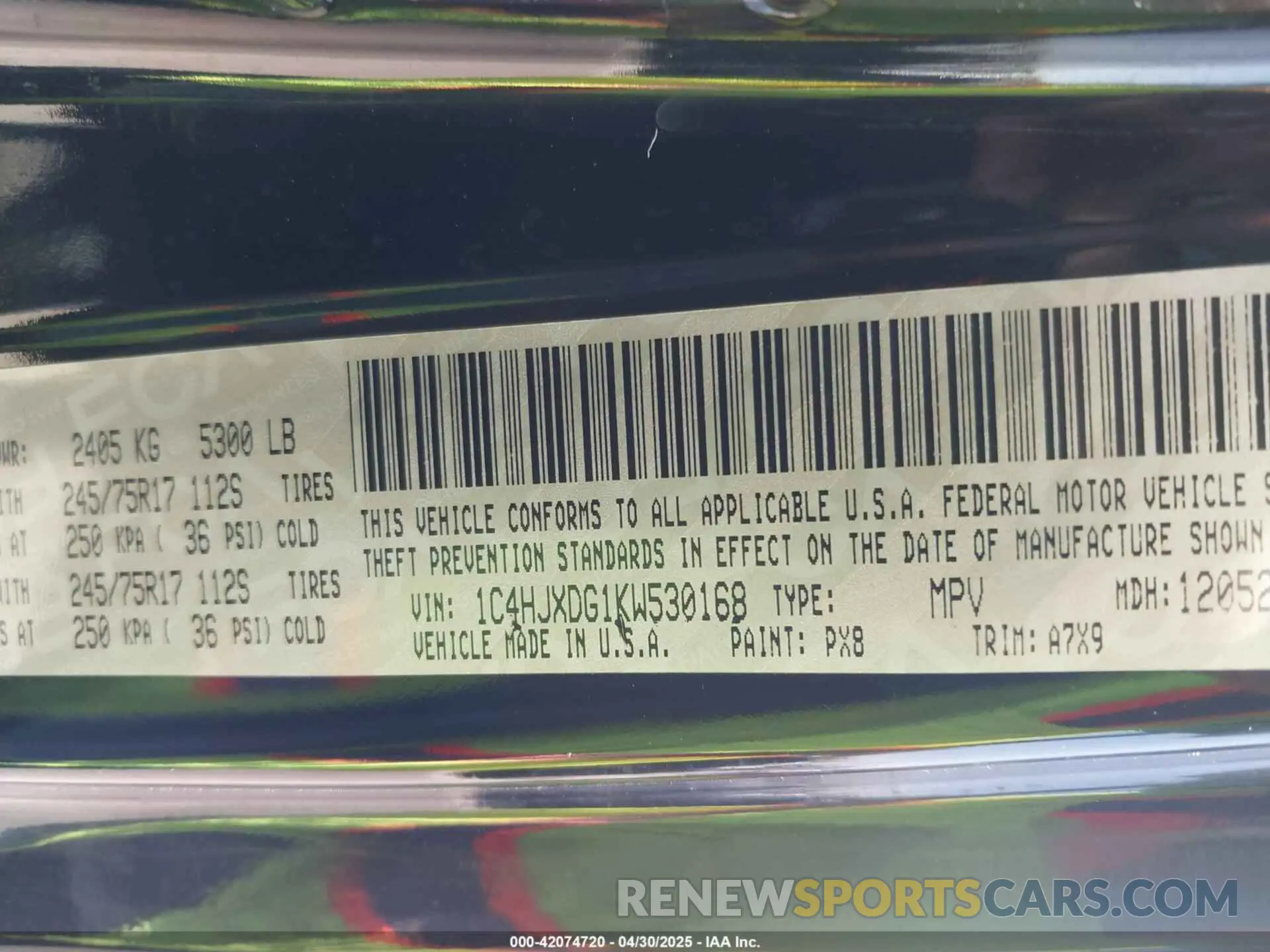 9 Photograph of a damaged car 1C4HJXDG1KW530168 JEEP WRANGLER UNLIMITED 2019