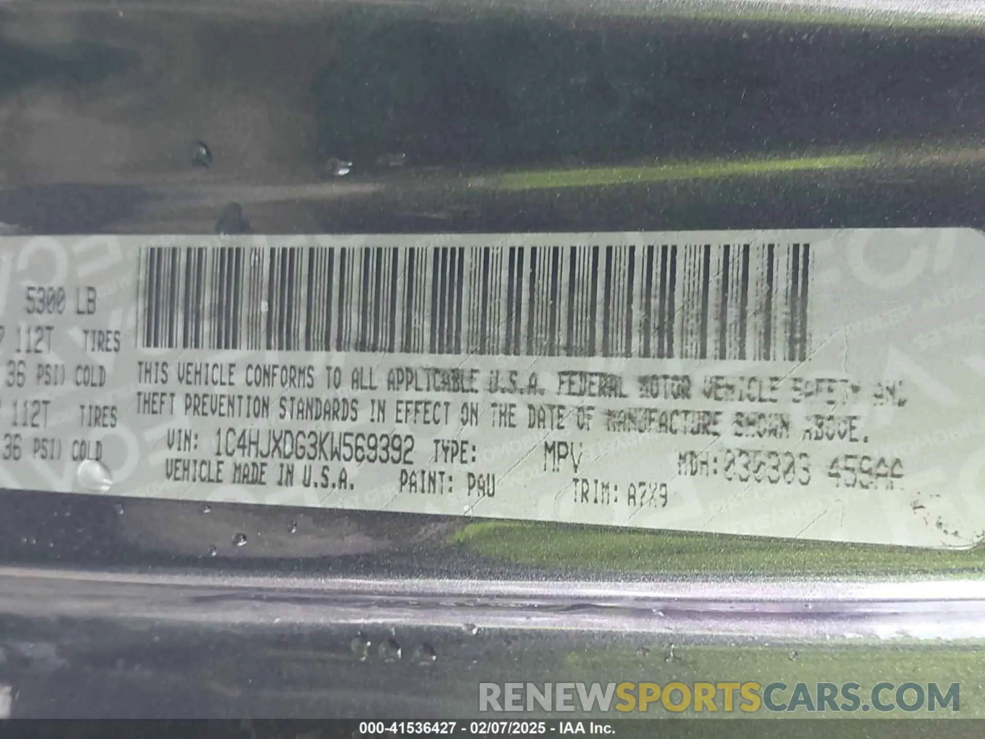 9 Photograph of a damaged car 1C4HJXDG3KW569392 JEEP WRANGLER UNLIMITED 2019