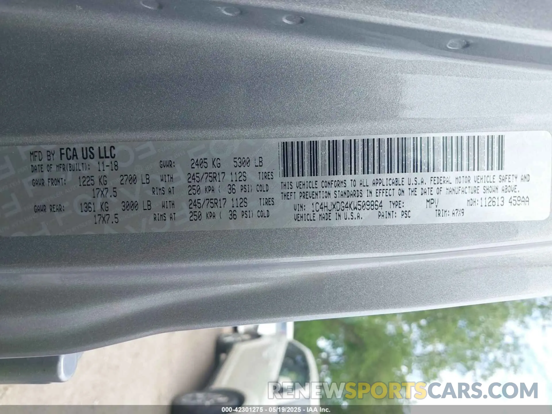 9 Photograph of a damaged car 1C4HJXDG4KW509864 JEEP WRANGLER UNLIMITED 2019
