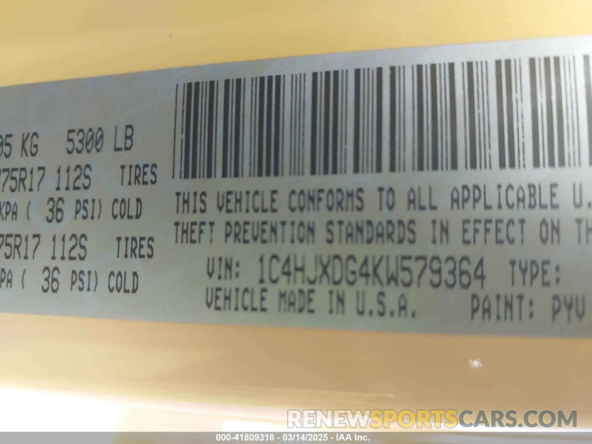 9 Photograph of a damaged car 1C4HJXDG4KW579364 JEEP WRANGLER UNLIMITED 2019