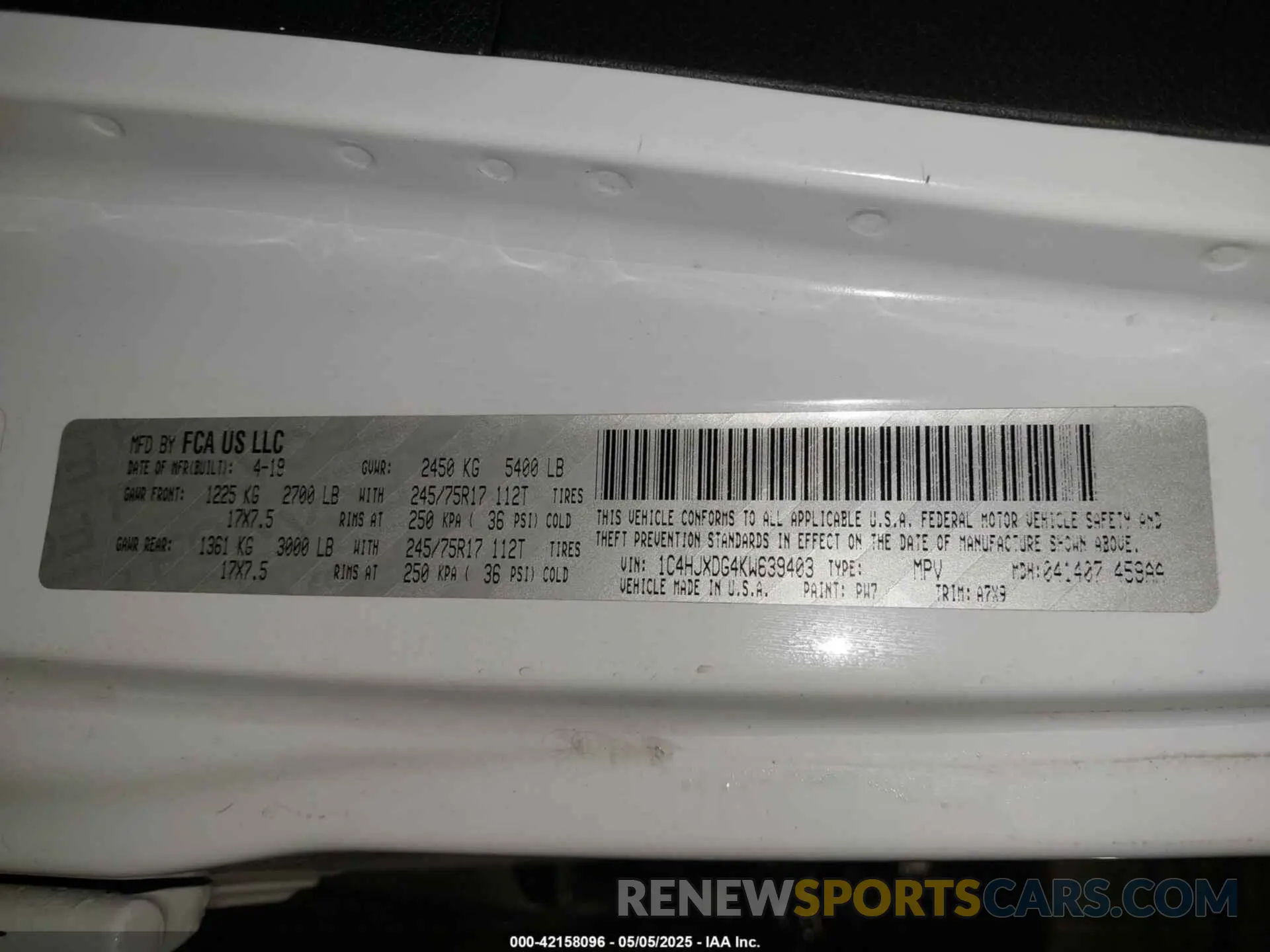 9 Photograph of a damaged car 1C4HJXDG4KW639403 JEEP WRANGLER UNLIMITED 2019