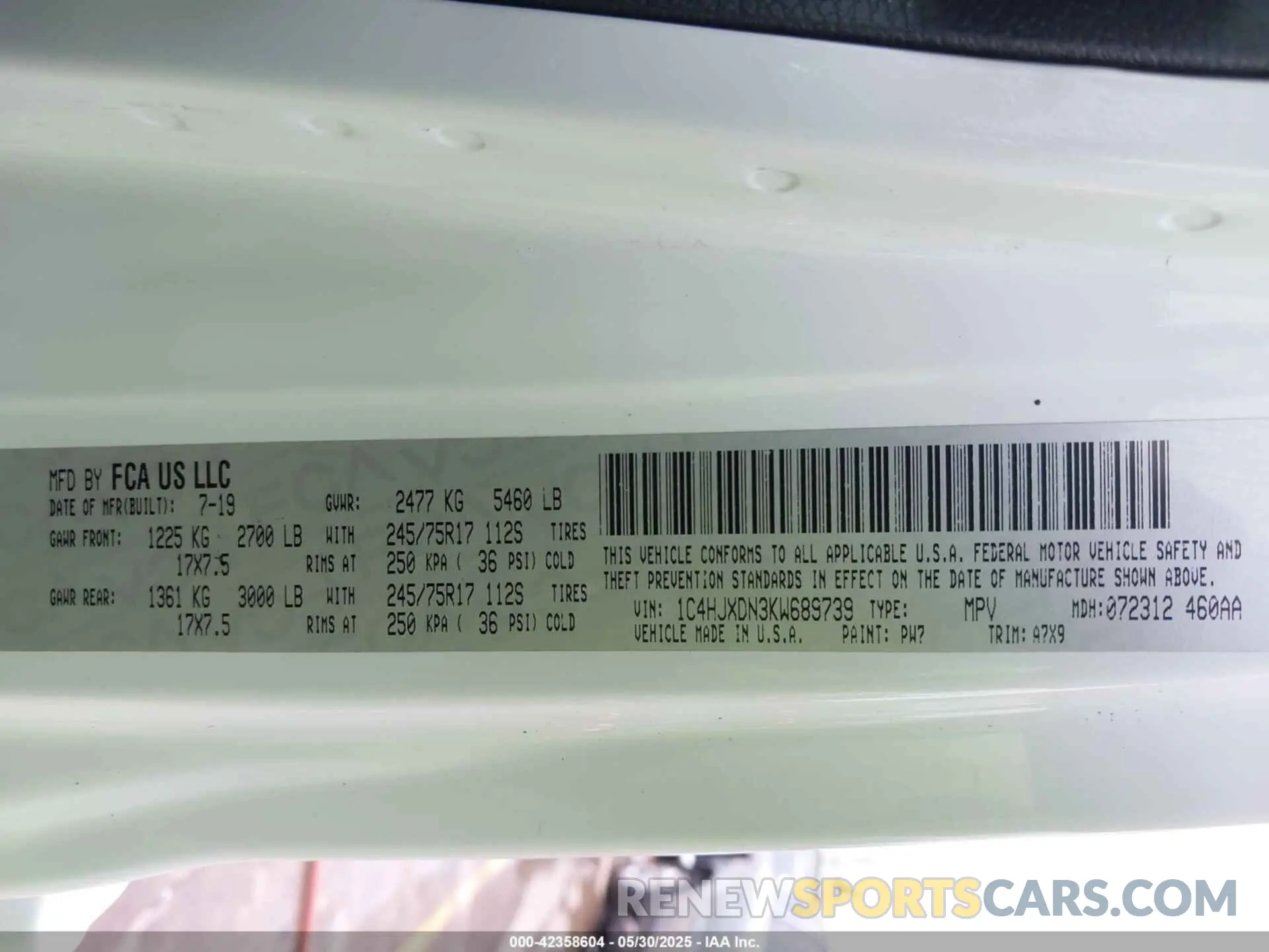 9 Photograph of a damaged car 1C4HJXDN3KW689739 JEEP WRANGLER UNLIMITED 2019