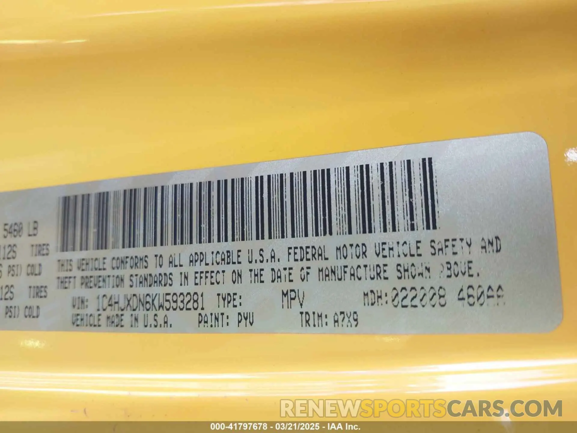 9 Photograph of a damaged car 1C4HJXDN6KW593281 JEEP WRANGLER UNLIMITED 2019