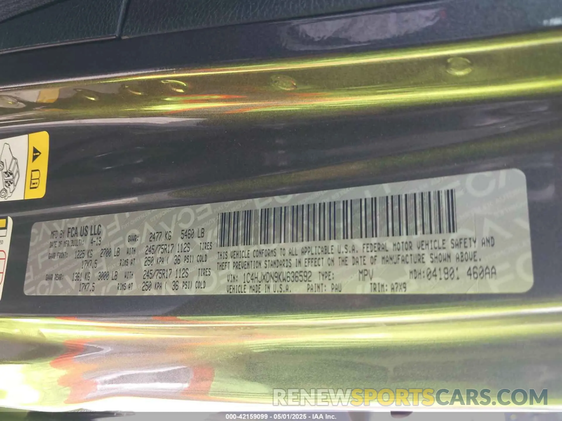 9 Photograph of a damaged car 1C4HJXDN9KW636592 JEEP WRANGLER UNLIMITED 2019