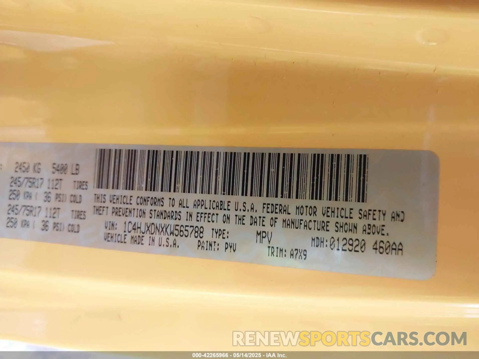 9 Photograph of a damaged car 1C4HJXDNXKW565788 JEEP WRANGLER UNLIMITED 2019