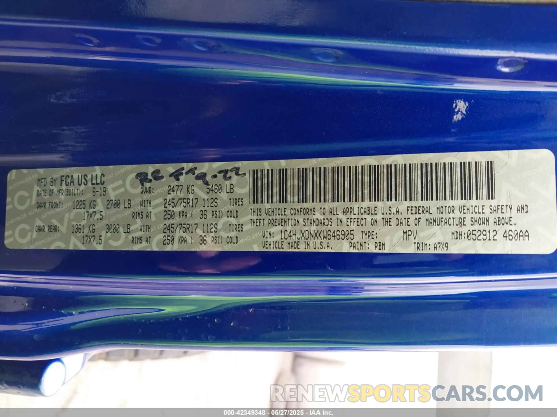 9 Photograph of a damaged car 1C4HJXDNXKW646905 JEEP WRANGLER UNLIMITED 2019