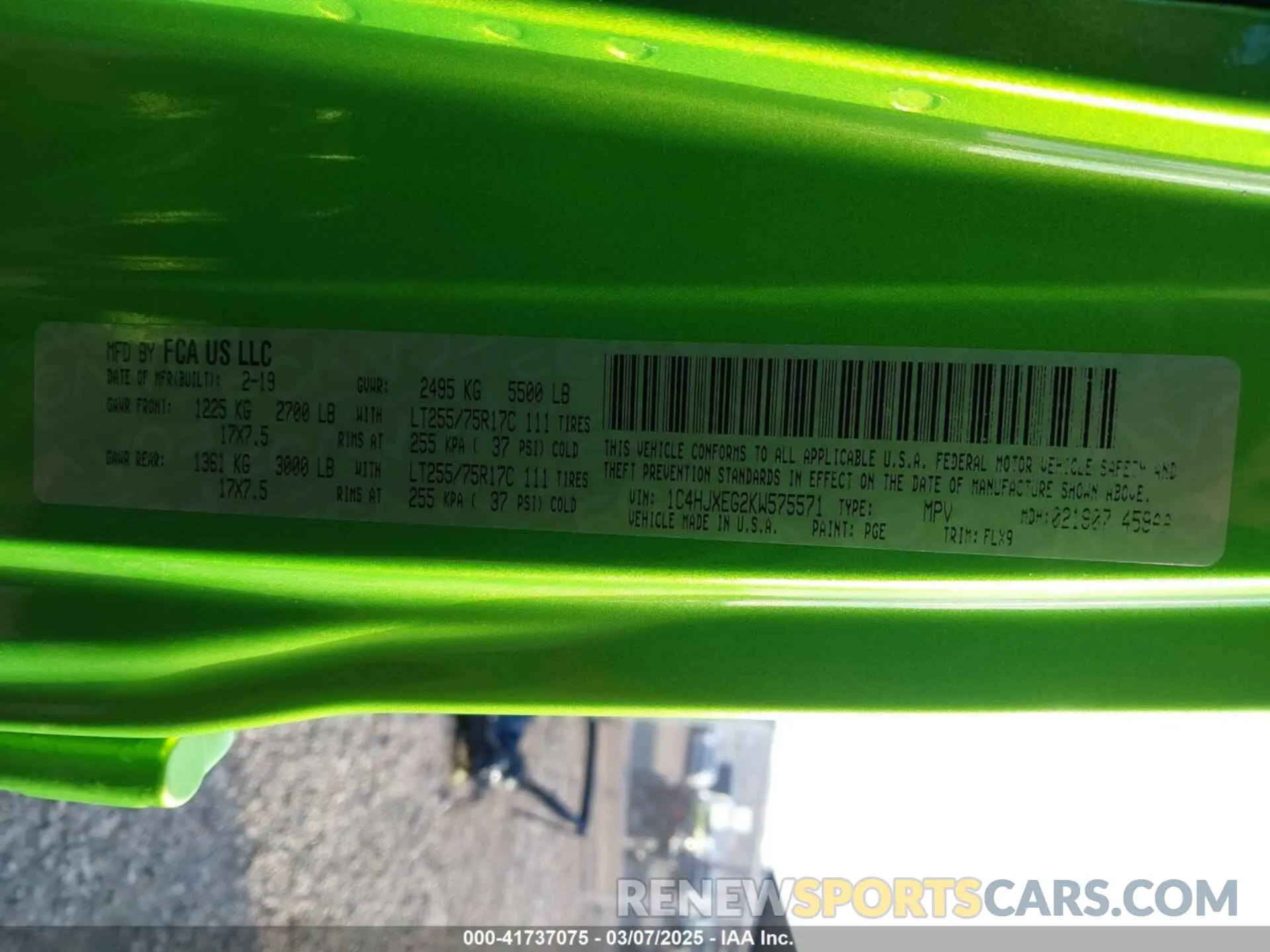 9 Photograph of a damaged car 1C4HJXEG2KW575571 JEEP WRANGLER UNLIMITED 2019