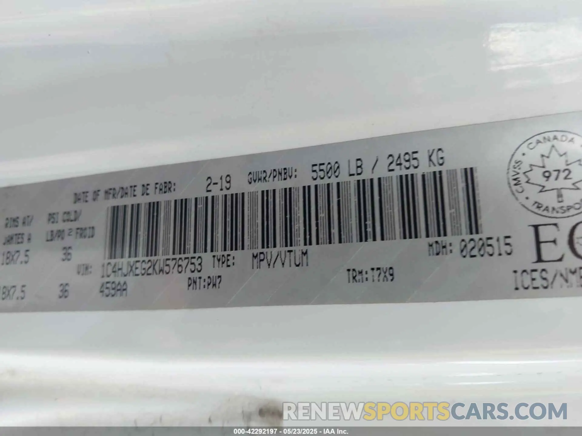 9 Photograph of a damaged car 1C4HJXEG2KW576753 JEEP WRANGLER UNLIMITED 2019