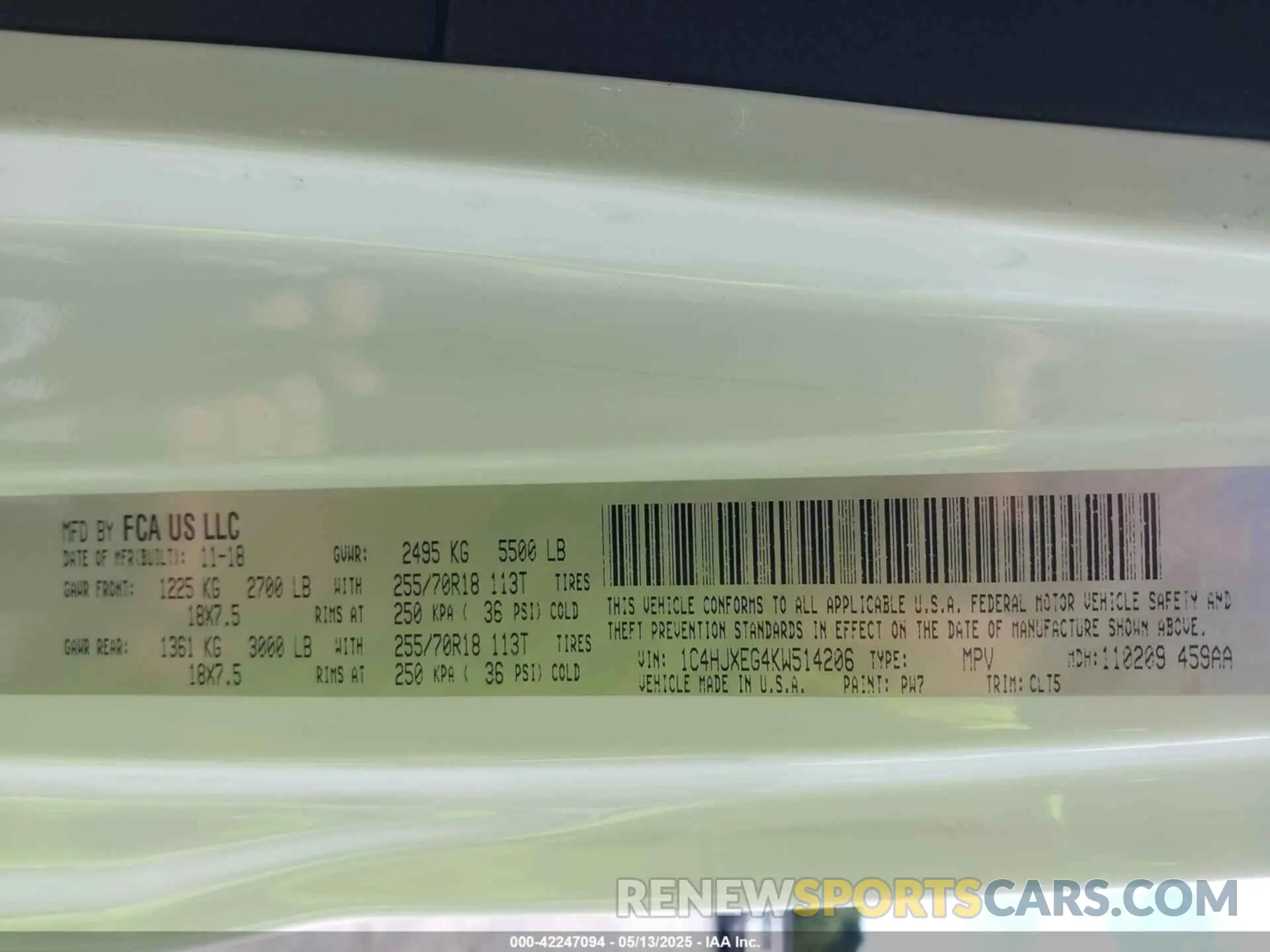 9 Photograph of a damaged car 1C4HJXEG4KW514206 JEEP WRANGLER UNLIMITED 2019