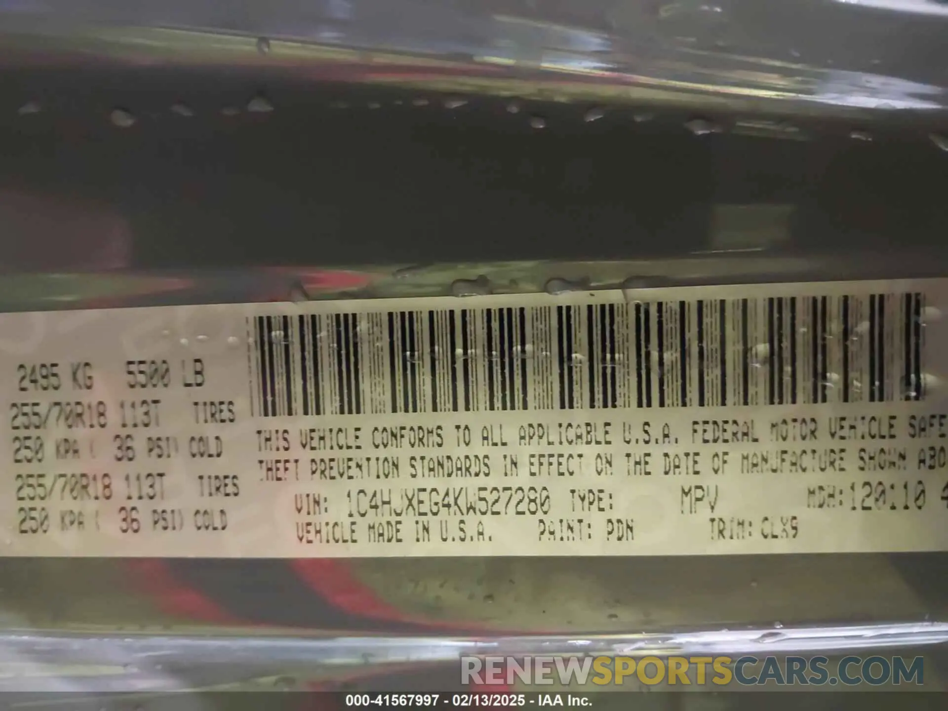 9 Photograph of a damaged car 1C4HJXEG4KW527280 JEEP WRANGLER UNLIMITED 2019