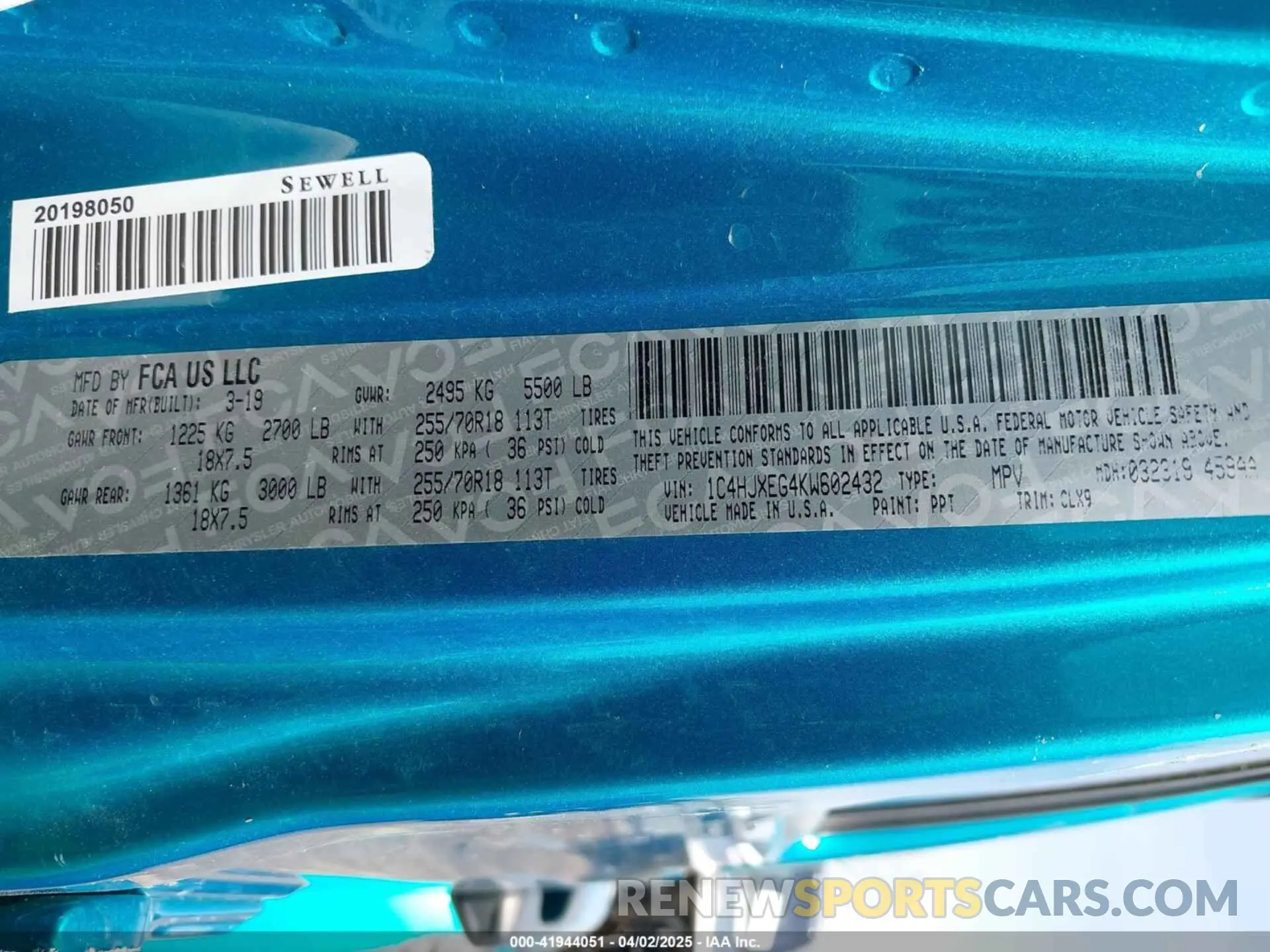 9 Photograph of a damaged car 1C4HJXEG4KW602432 JEEP WRANGLER UNLIMITED 2019