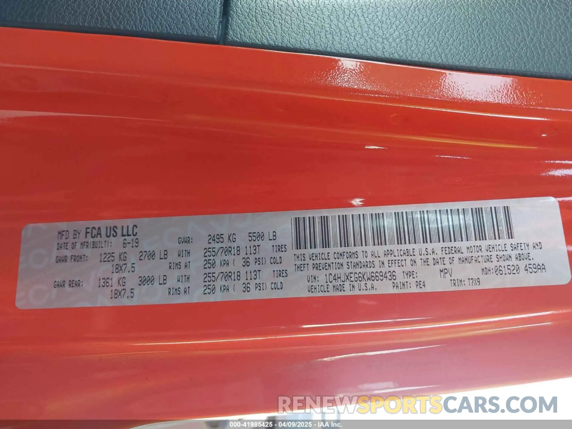 9 Photograph of a damaged car 1C4HJXEG6KW669436 JEEP WRANGLER UNLIMITED 2019