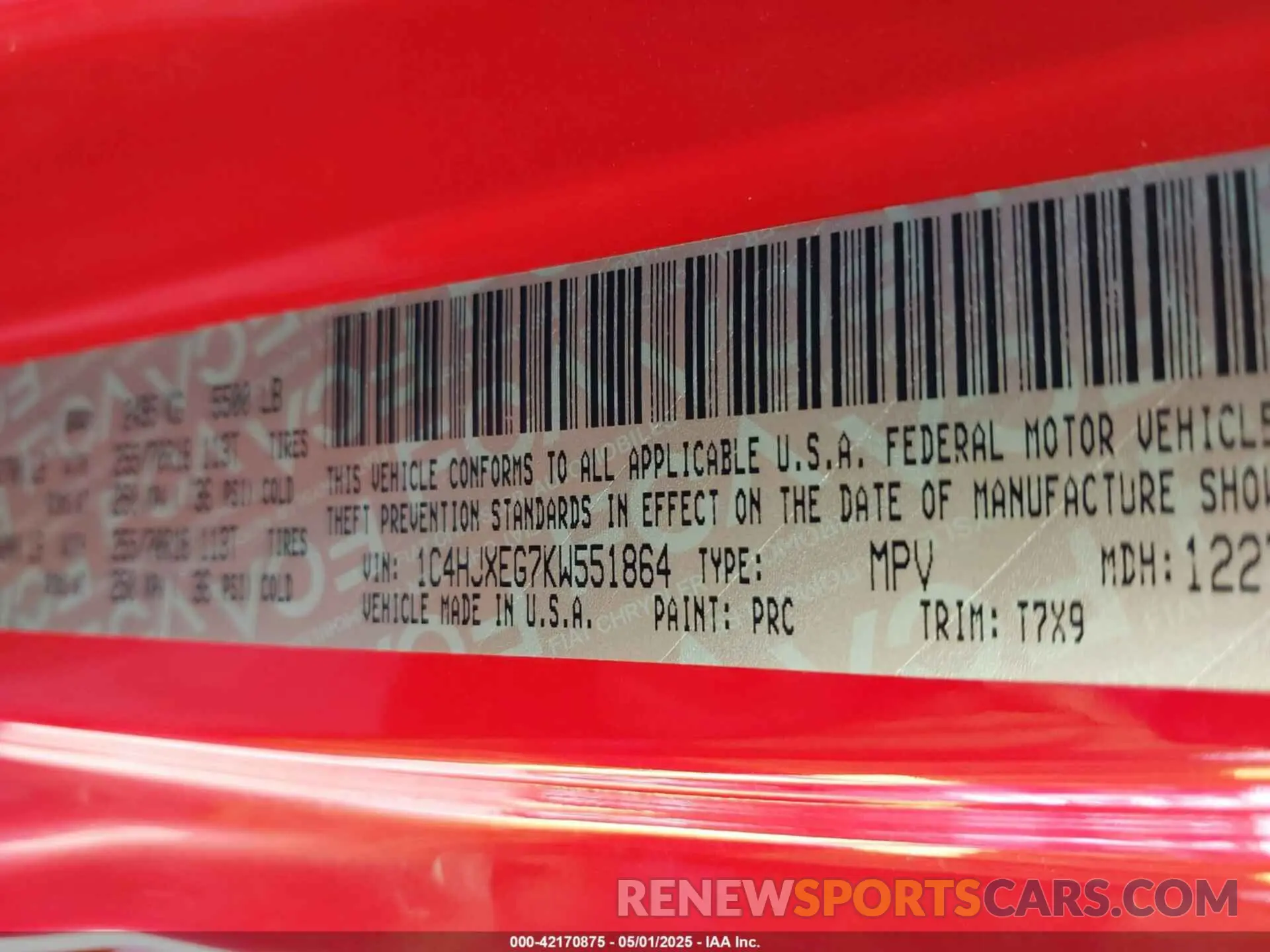 9 Photograph of a damaged car 1C4HJXEG7KW551864 JEEP WRANGLER UNLIMITED 2019