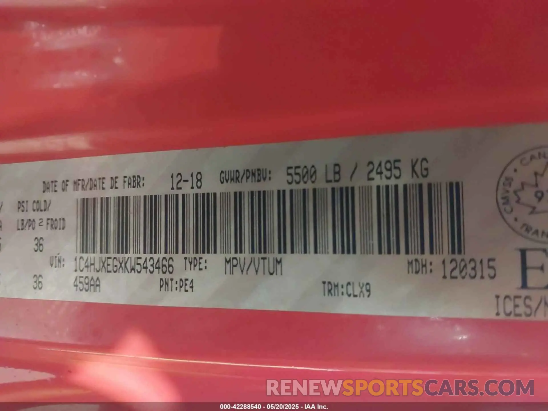 9 Photograph of a damaged car 1C4HJXEGXKW543466 JEEP WRANGLER UNLIMITED 2019