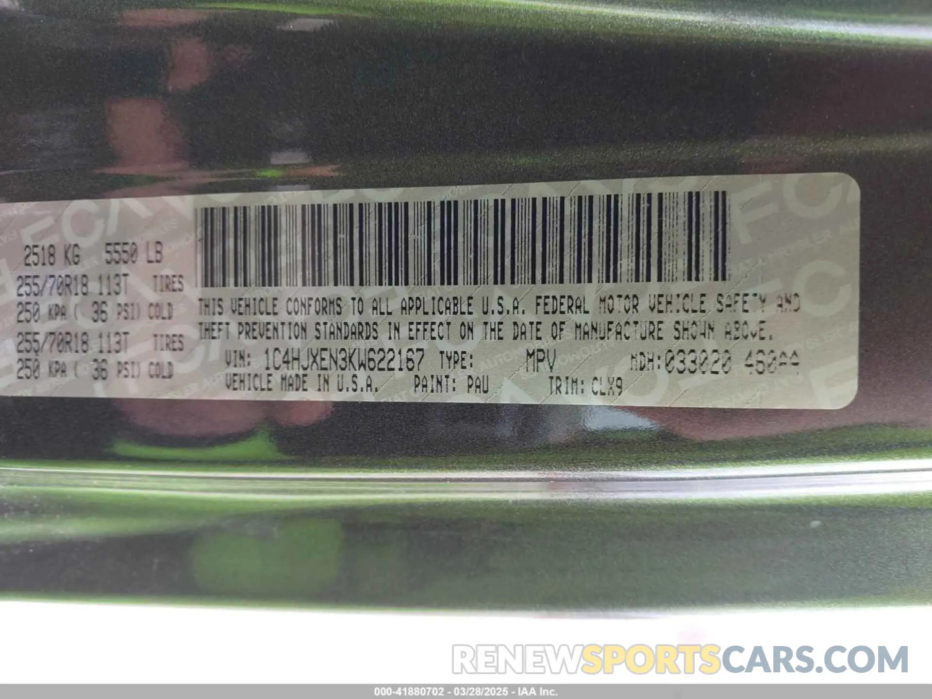 9 Photograph of a damaged car 1C4HJXEN3KW622167 JEEP WRANGLER UNLIMITED 2019