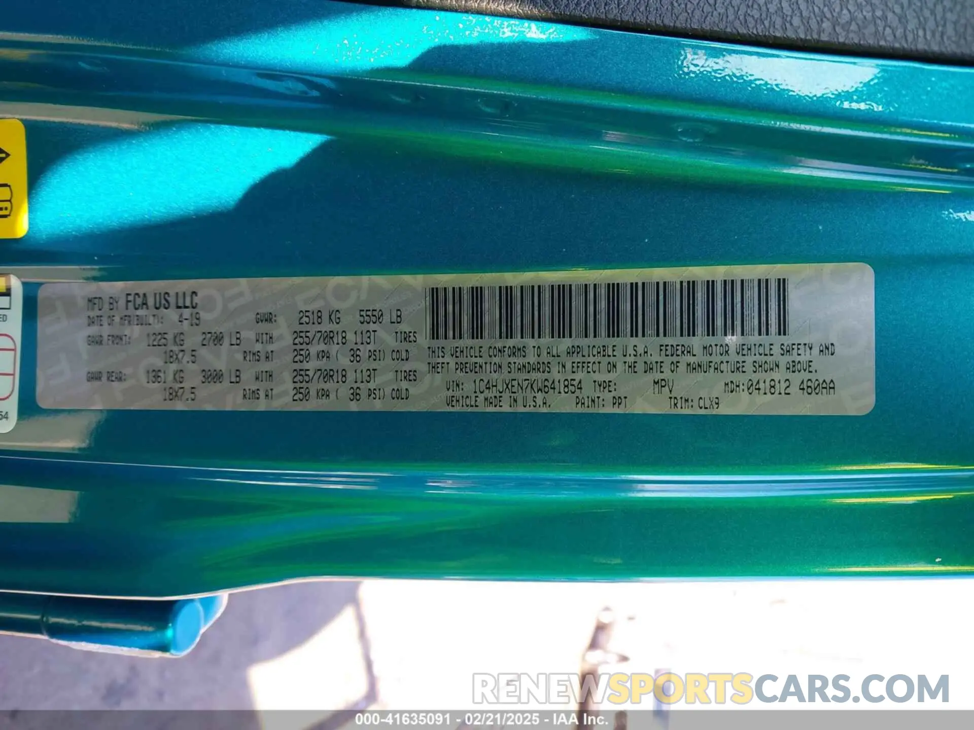 9 Photograph of a damaged car 1C4HJXEN7KW641854 JEEP WRANGLER UNLIMITED 2019