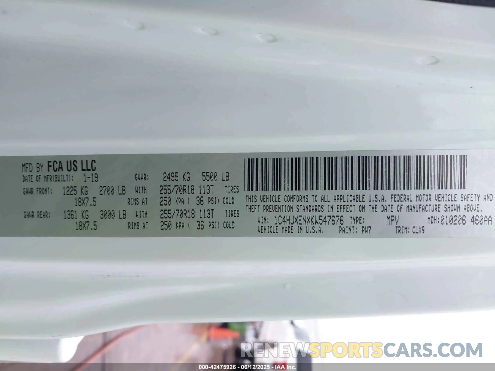 9 Photograph of a damaged car 1C4HJXENXKW547676 JEEP WRANGLER UNLIMITED 2019