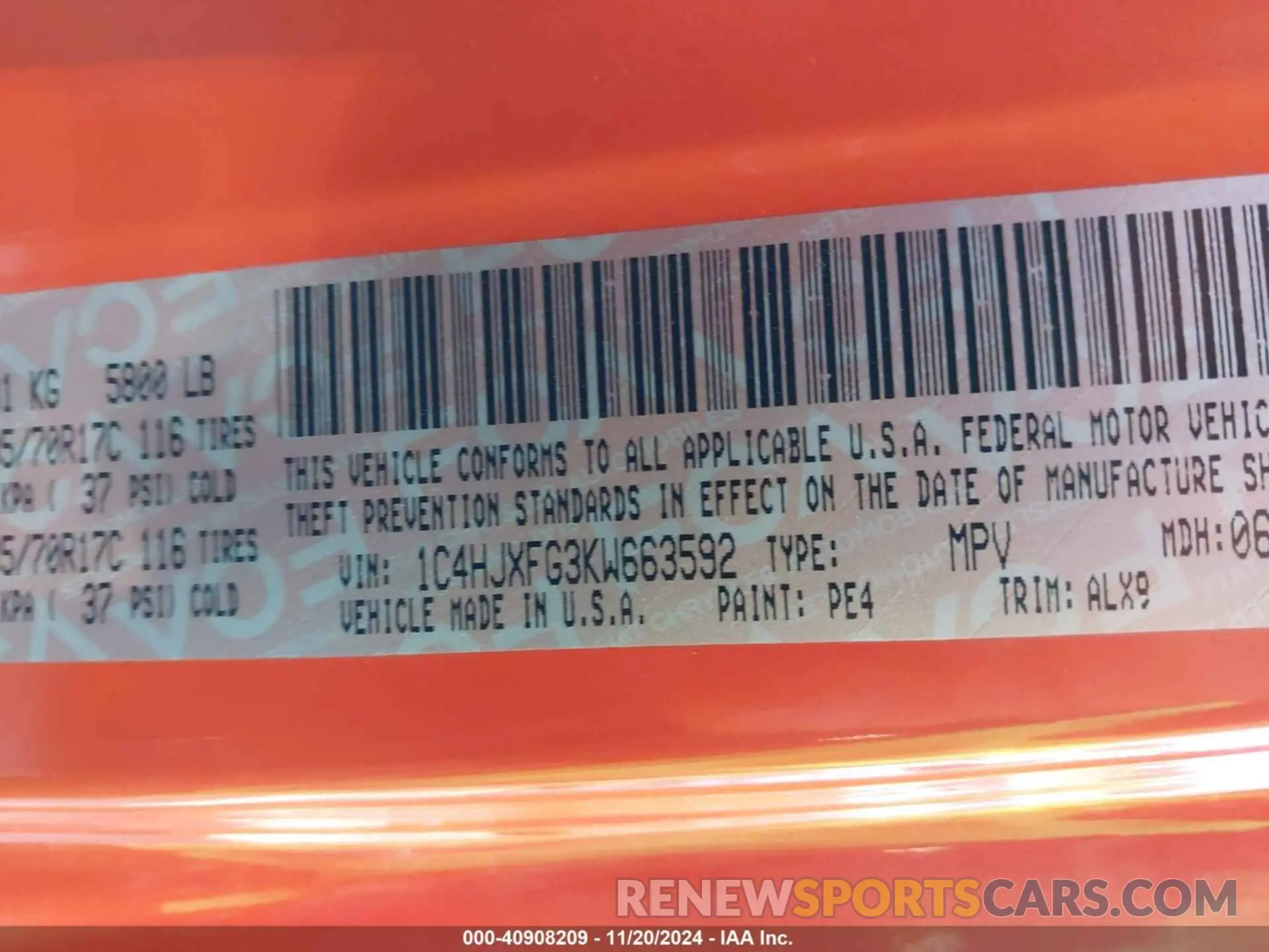 9 Photograph of a damaged car 1C4HJXFG3KW663592 JEEP WRANGLER UNLIMITED 2019