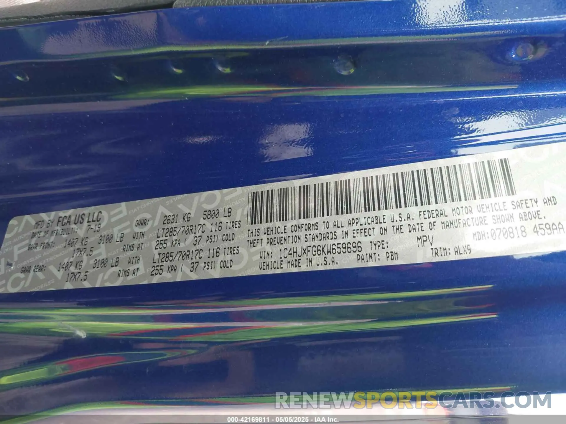 9 Photograph of a damaged car 1C4HJXFG6KW659696 JEEP WRANGLER UNLIMITED 2019