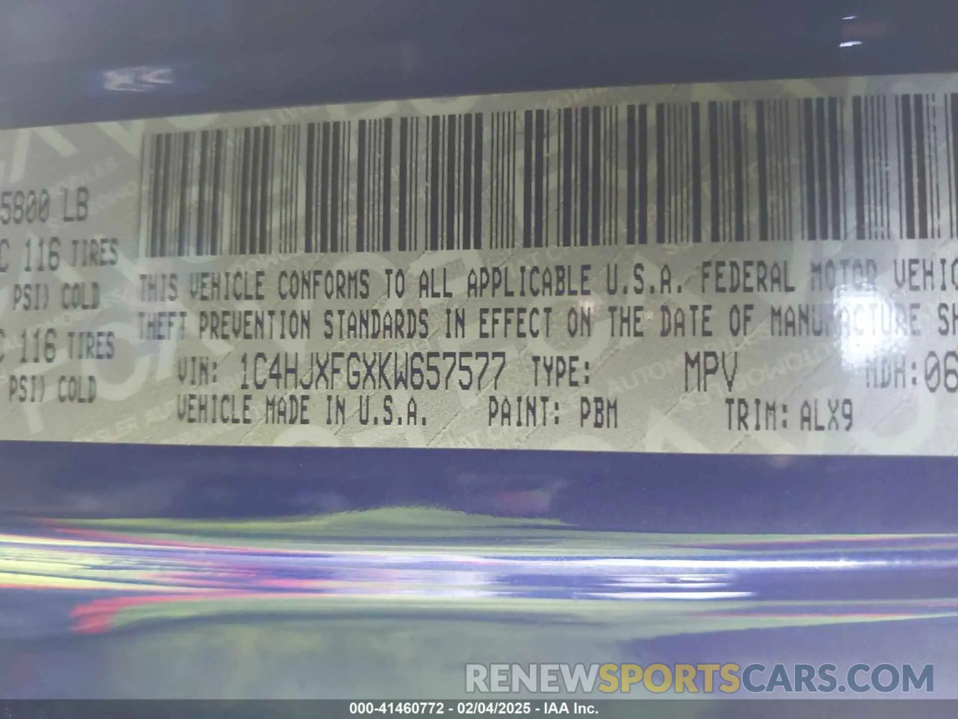 9 Photograph of a damaged car 1C4HJXFGXKW657577 JEEP WRANGLER UNLIMITED 2019