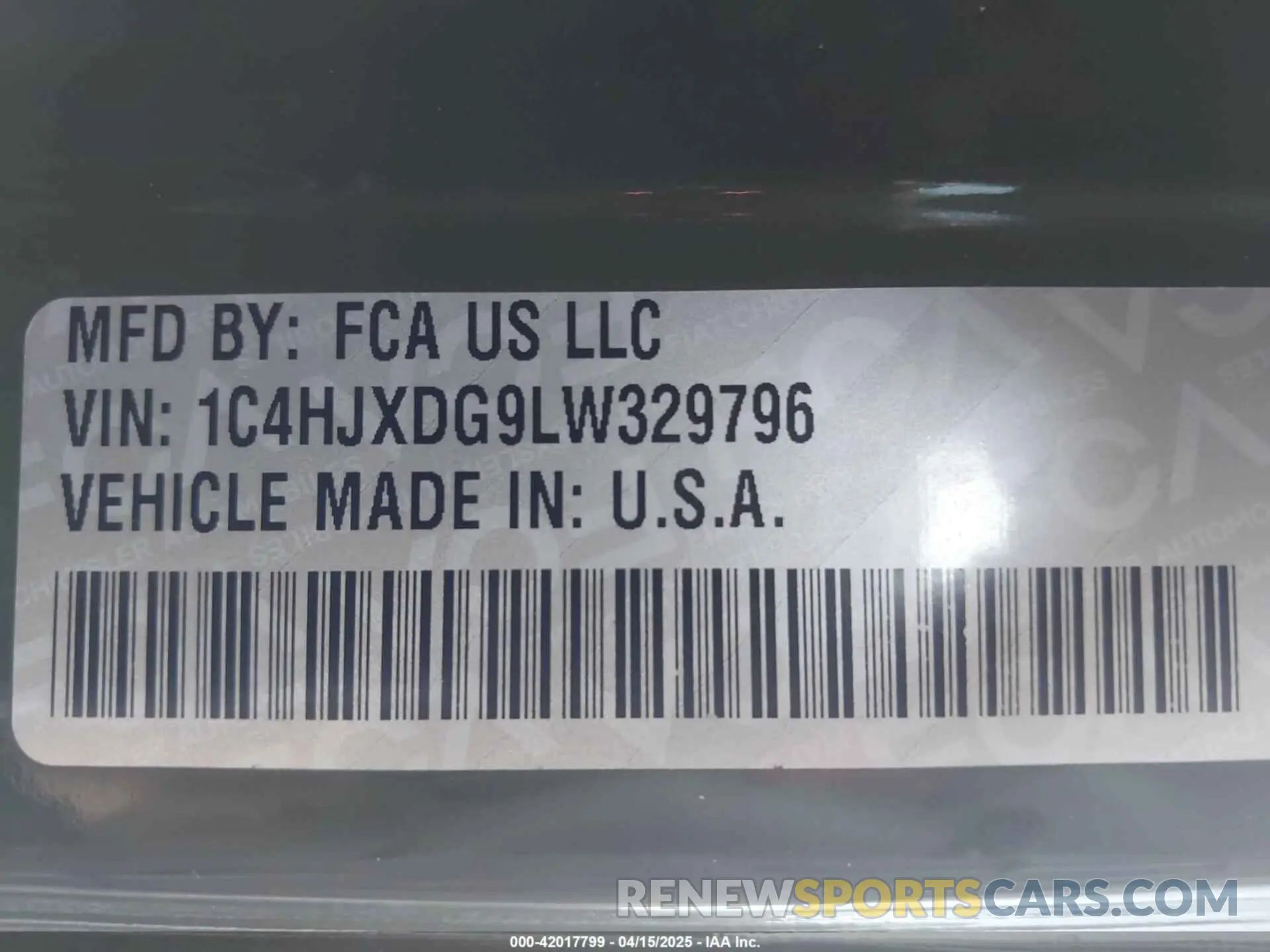 9 Photograph of a damaged car 1C4HJXDG9LW329796 JEEP WRANGLER UNLIMITED 2020