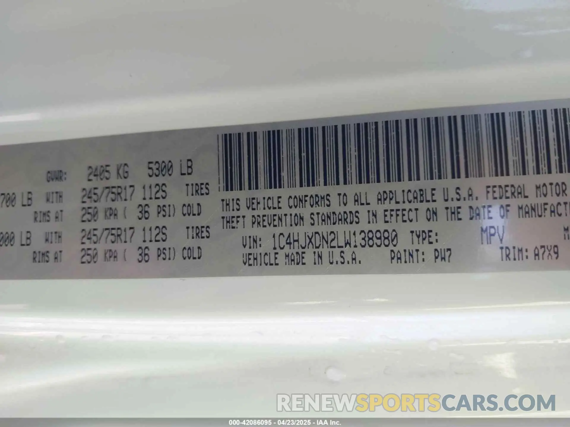 9 Photograph of a damaged car 1C4HJXDN2LW138980 JEEP WRANGLER UNLIMITED 2020