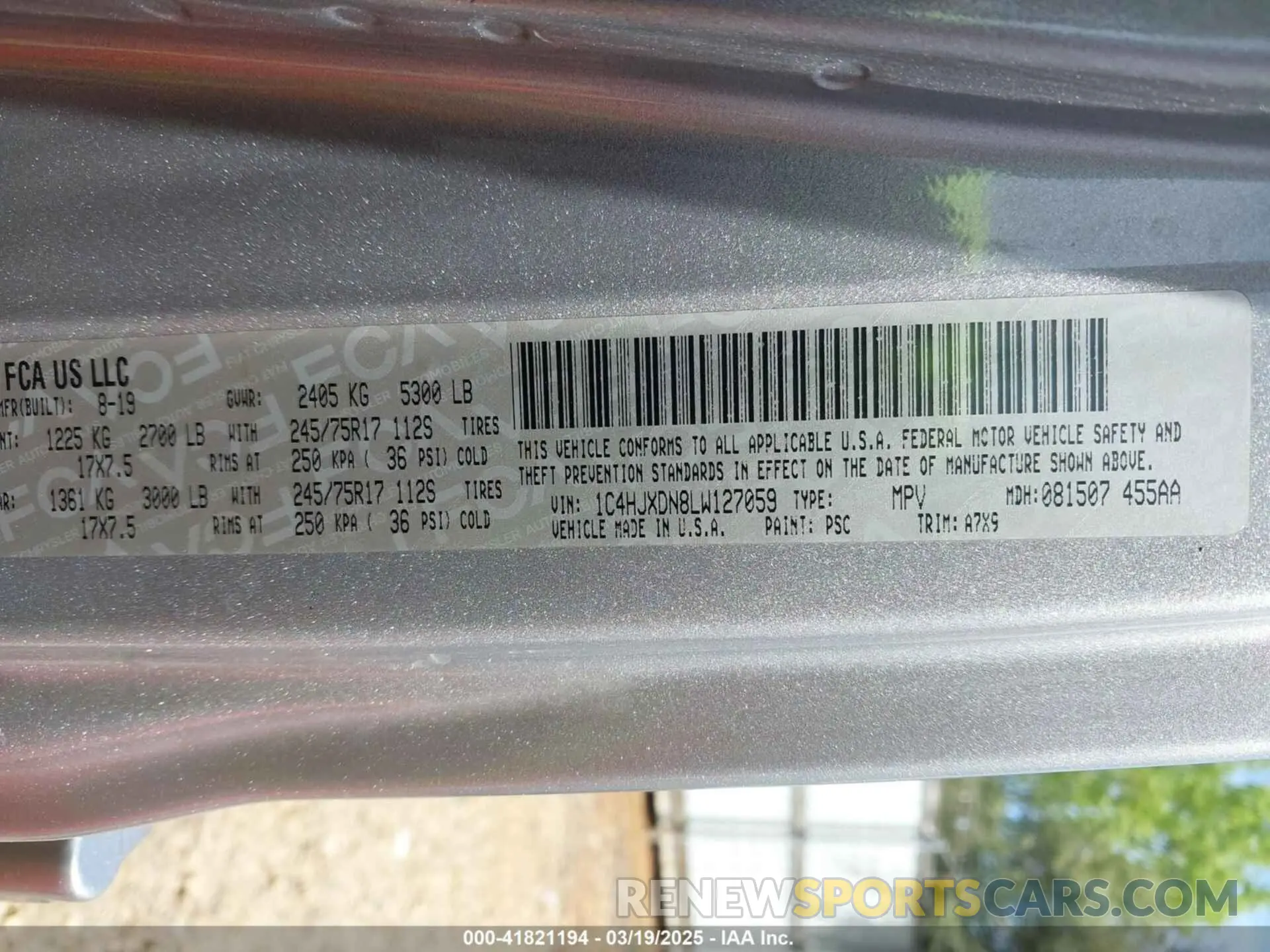 9 Photograph of a damaged car 1C4HJXDN8LW127059 JEEP WRANGLER UNLIMITED 2020