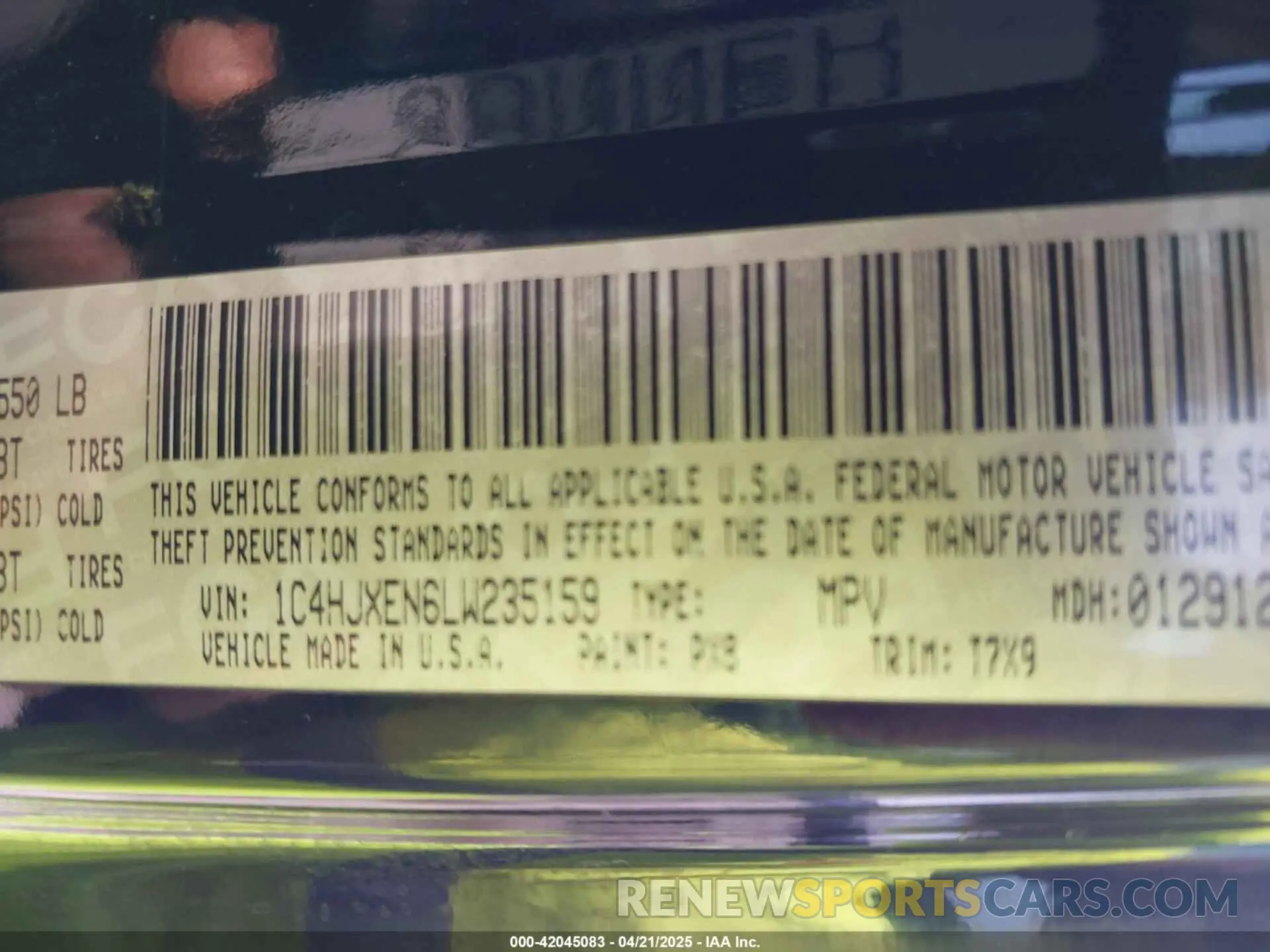 9 Photograph of a damaged car 1C4HJXEN6LW235159 JEEP WRANGLER UNLIMITED 2020