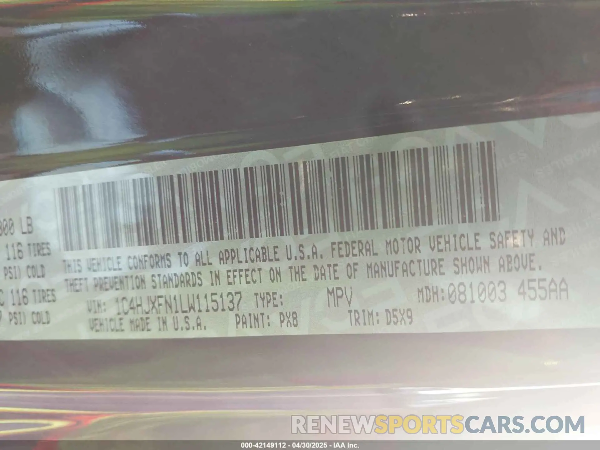 9 Photograph of a damaged car 1C4HJXFN1LW115137 JEEP WRANGLER UNLIMITED 2020