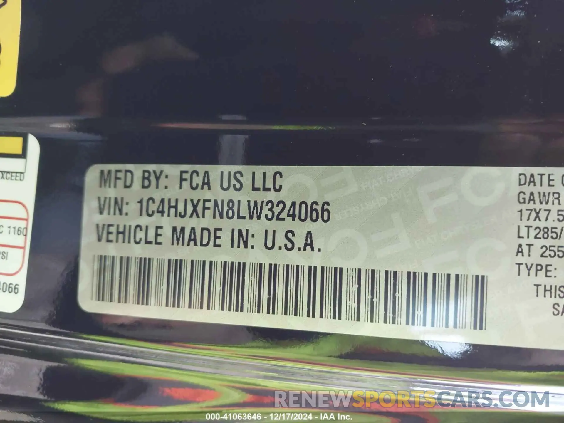 9 Photograph of a damaged car 1C4HJXFN8LW324066 JEEP WRANGLER UNLIMITED 2020