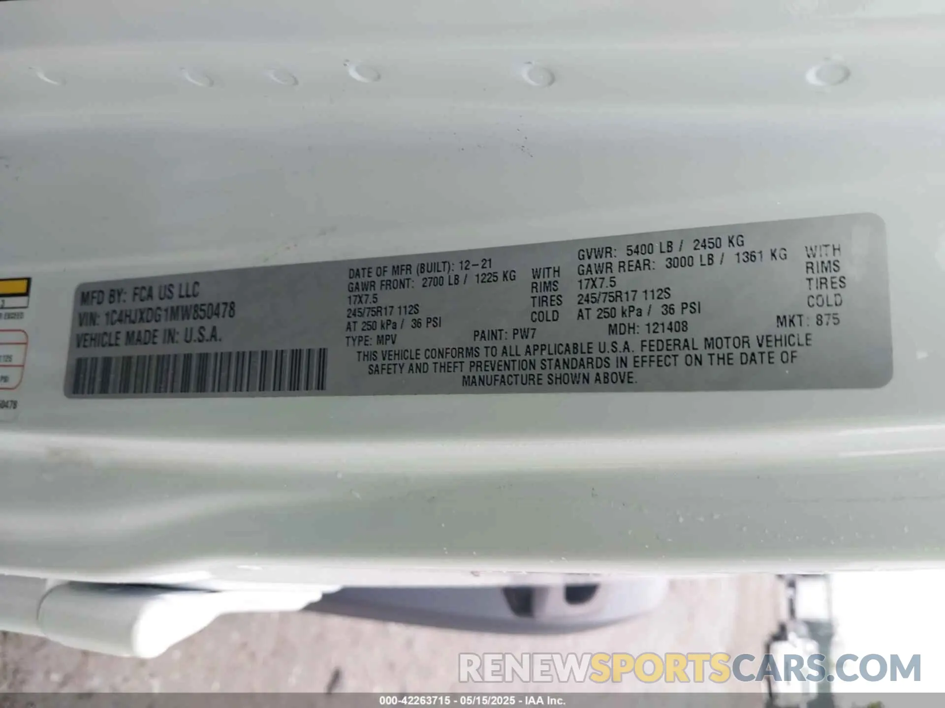 9 Photograph of a damaged car 1C4HJXDG1MW850478 JEEP WRANGLER UNLIMITED 2021