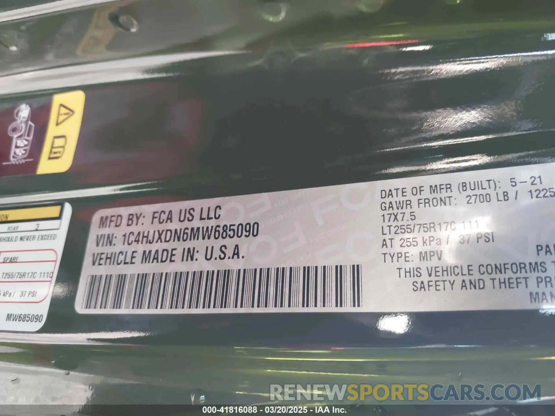 9 Photograph of a damaged car 1C4HJXDN6MW685090 JEEP WRANGLER UNLIMITED 2021
