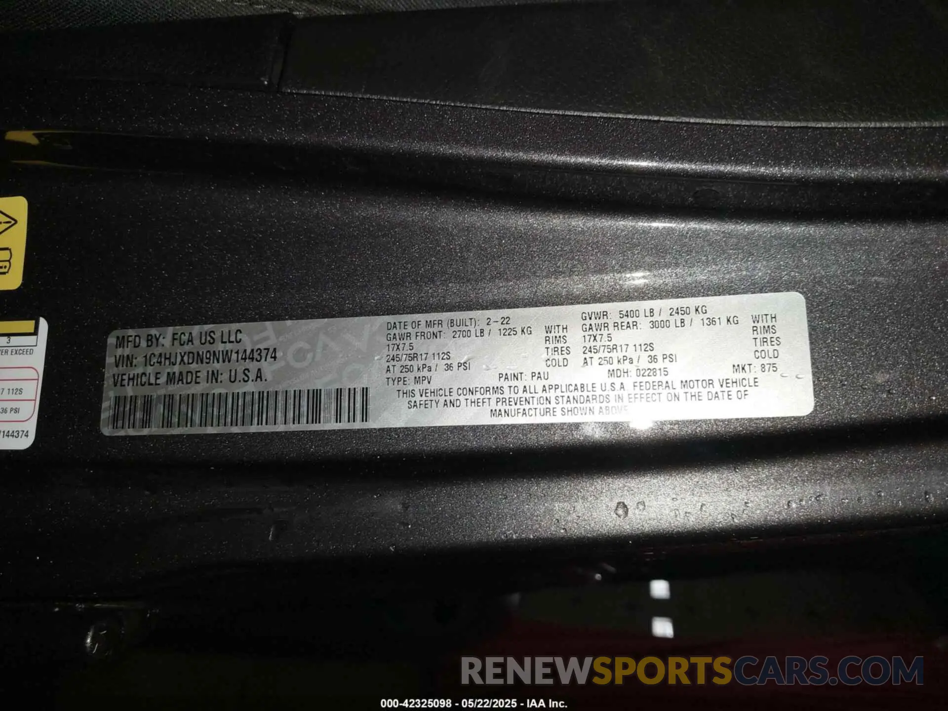 9 Photograph of a damaged car 1C4HJXDN9NW144374 JEEP WRANGLER UNLIMITED 2022