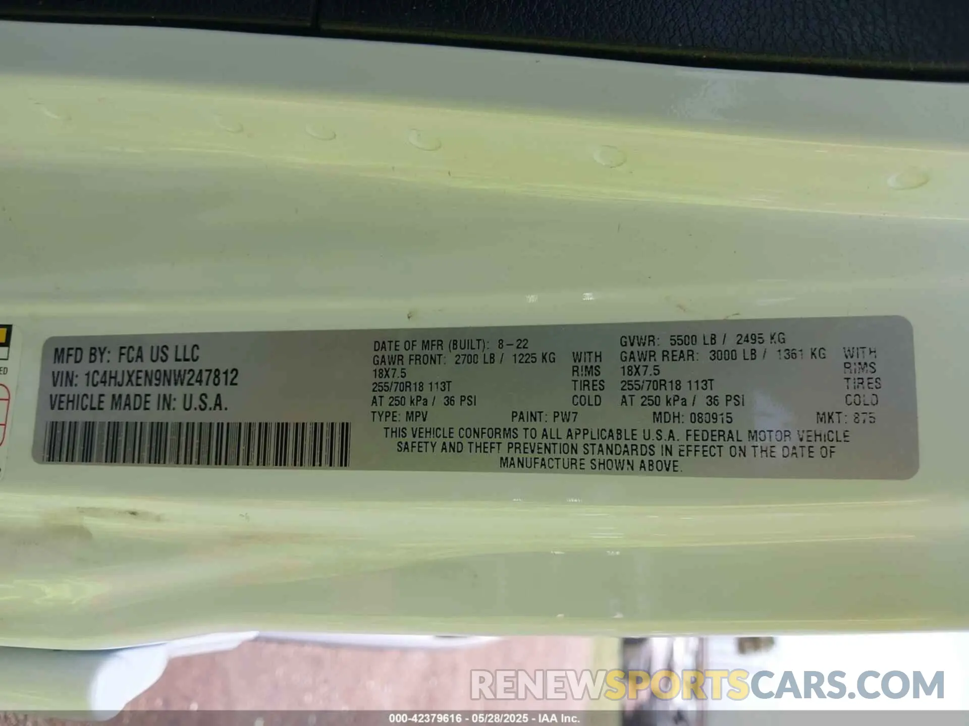 9 Photograph of a damaged car 1C4HJXEN9NW247812 JEEP WRANGLER UNLIMITED 2022