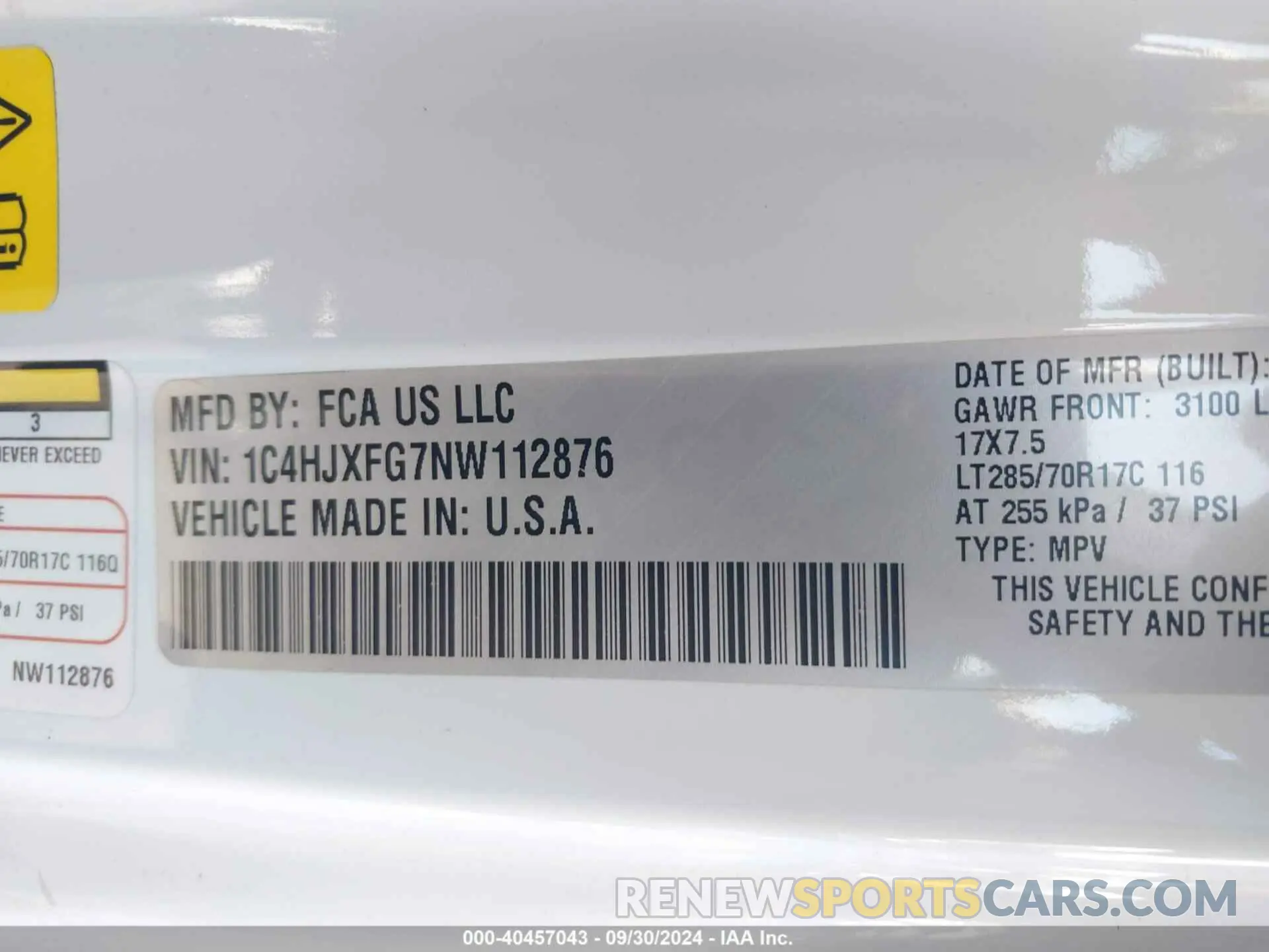 9 Photograph of a damaged car 1C4HJXFG7NW112876 JEEP WRANGLER UNLIMITED 2022