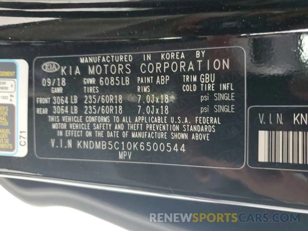 13 Photograph of a damaged car KNDMB5C10K6500544 KIA All Models 2019