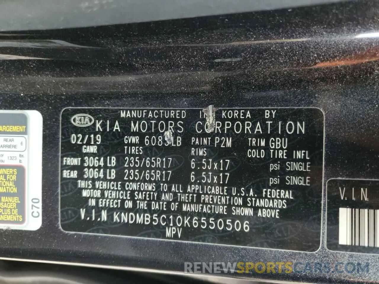 13 Photograph of a damaged car KNDMB5C10K6550506 KIA All Models 2019
