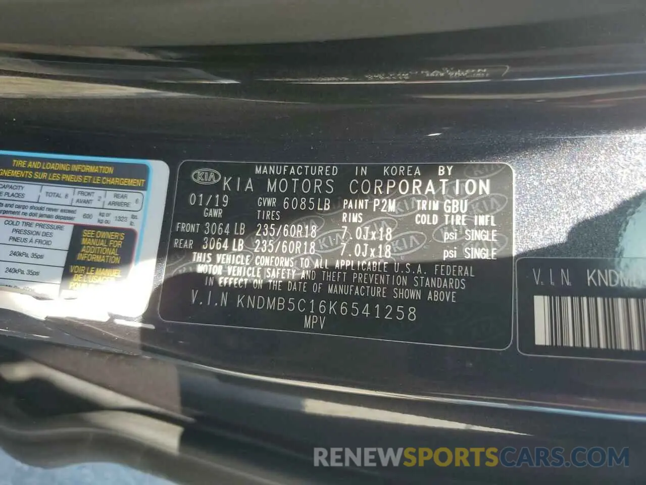 15 Photograph of a damaged car KNDMB5C16K6541258 KIA All Models 2019