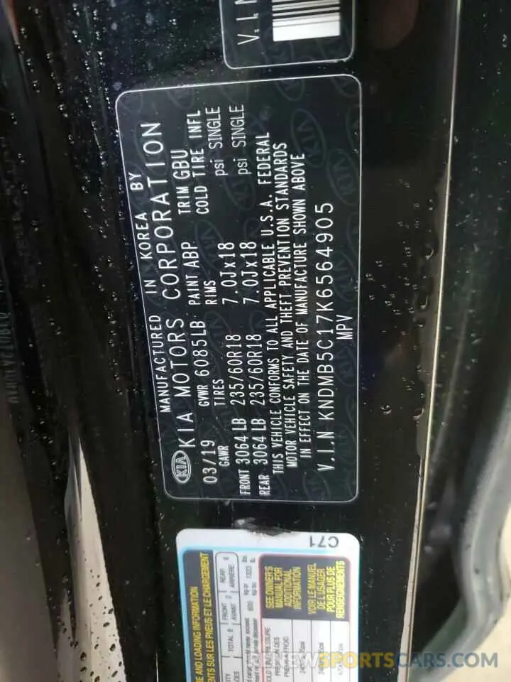 13 Photograph of a damaged car KNDMB5C17K6564905 KIA All Models 2019