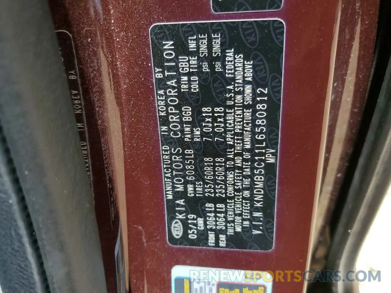 14 Photograph of a damaged car KNDMB5C11L6580812 KIA All Models 2020