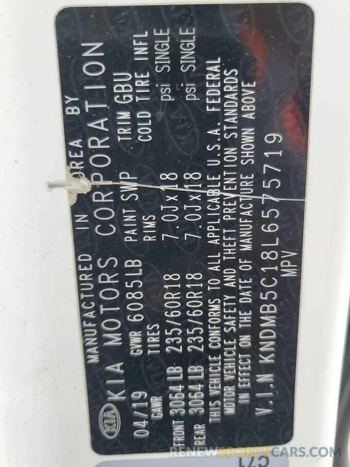 13 Photograph of a damaged car KNDMB5C18L6575719 KIA All Models 2020
