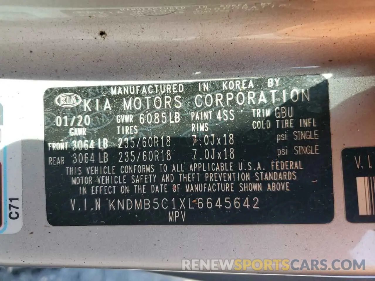 14 Photograph of a damaged car KNDMB5C1XL6645642 KIA All Models 2020