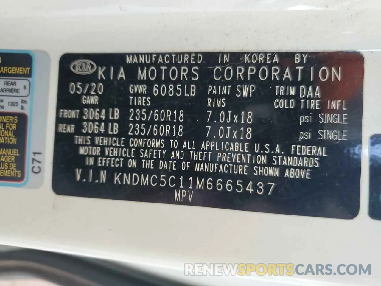 14 Photograph of a damaged car KNDMC5C11M6665437 KIA All Models 2021