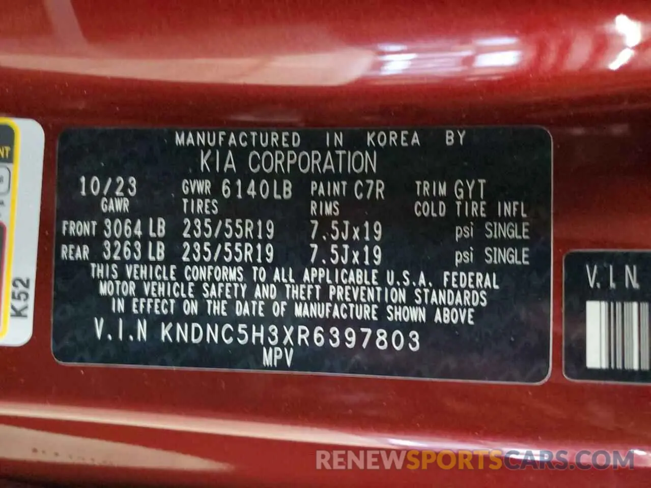 13 Photograph of a damaged car KNDNC5H3XR6397803 KIA CARNIVAL E 2024