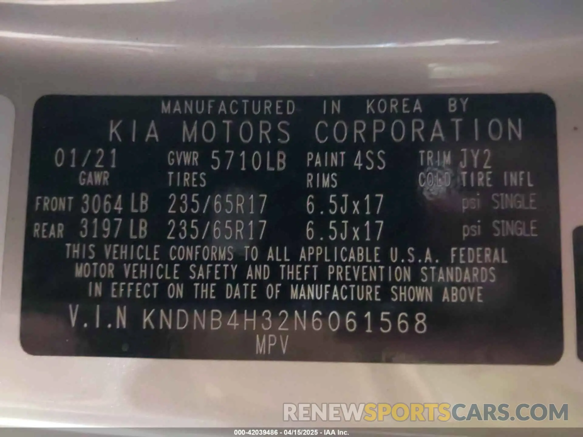 9 Photograph of a damaged car KNDNB4H32N6061568 KIA CARNIVAL MPV 2022