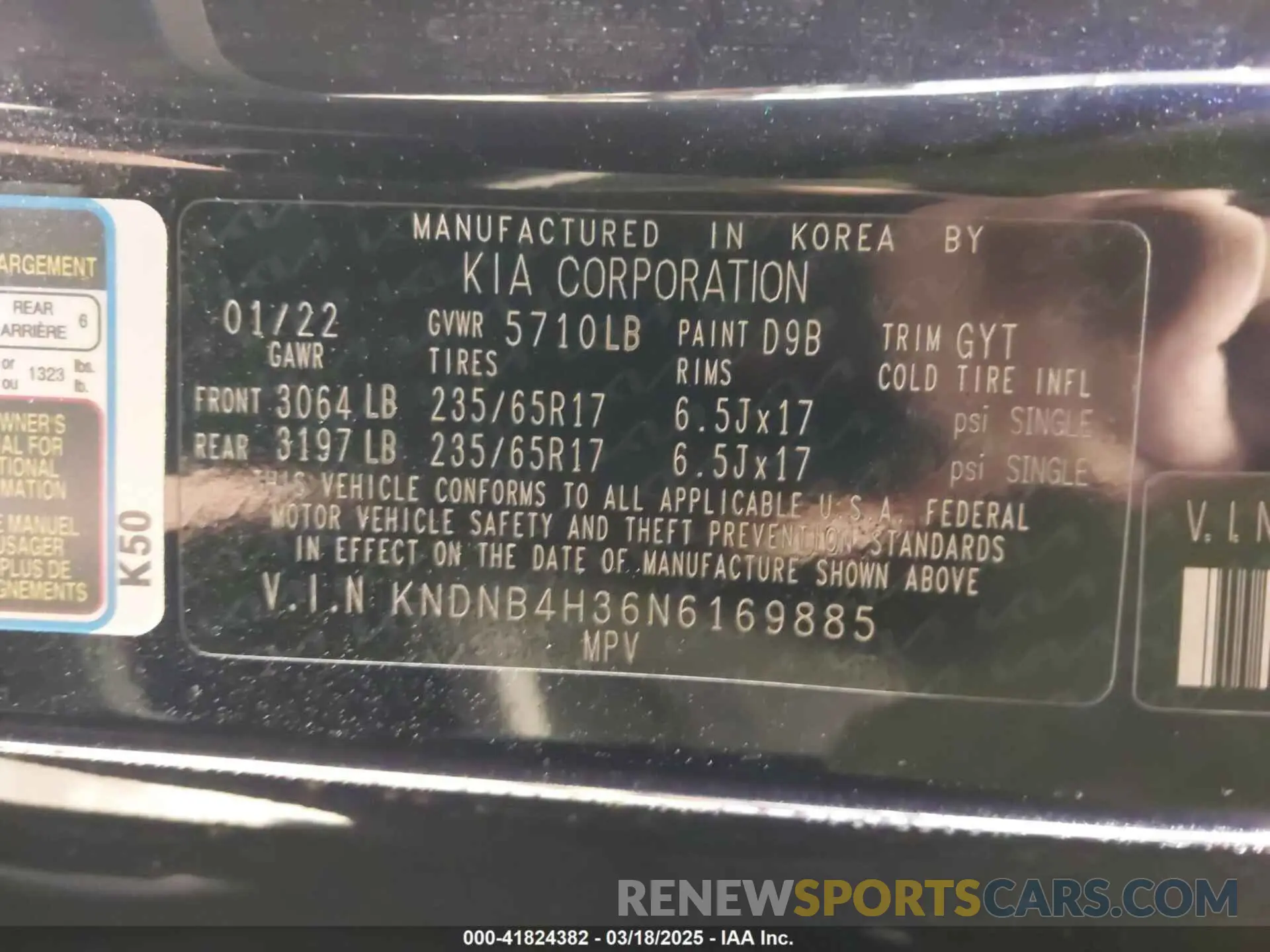 9 Photograph of a damaged car KNDNB4H36N6169885 KIA CARNIVAL MPV 2022