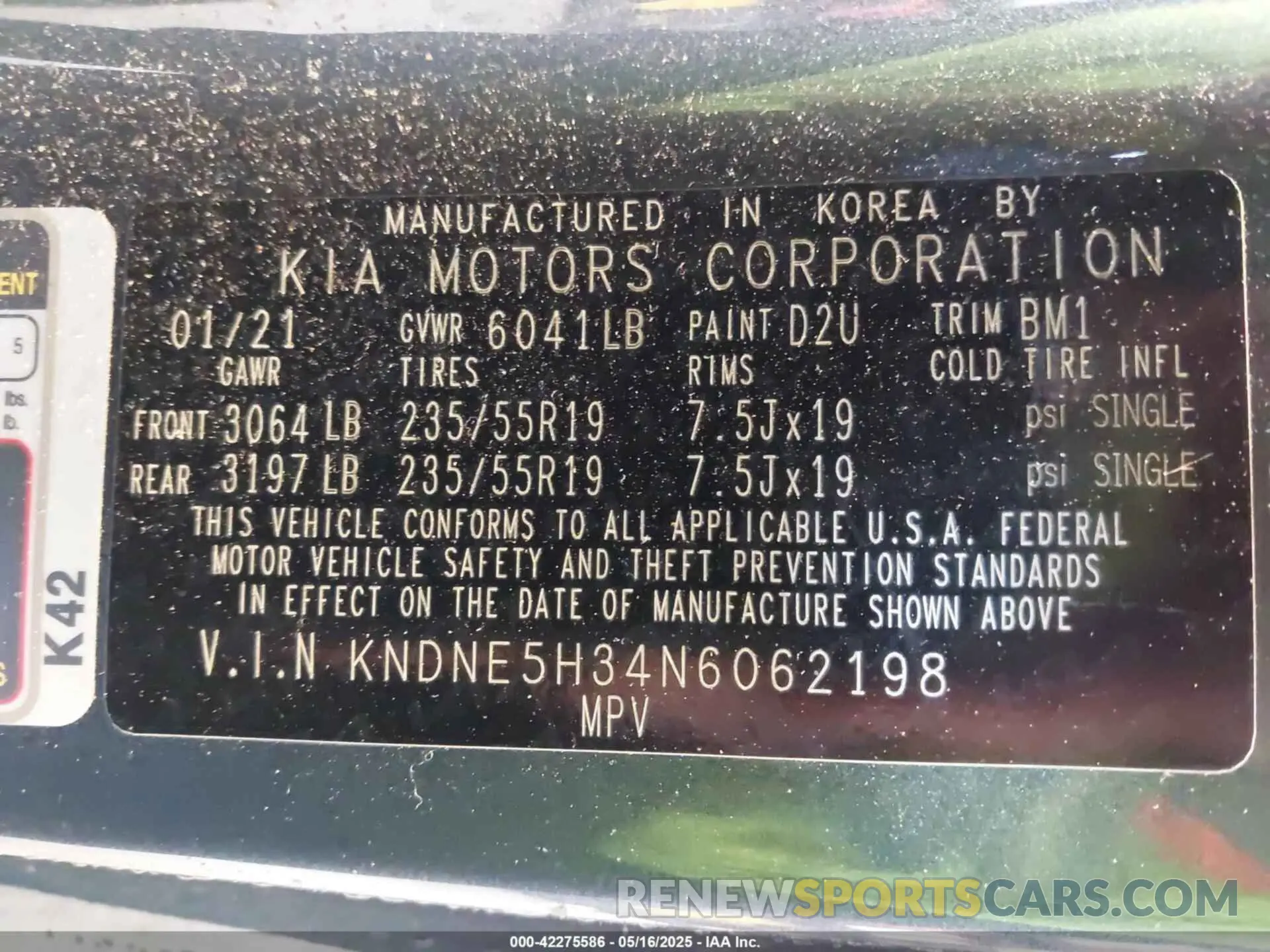 9 Photograph of a damaged car KNDNE5H34N6062198 KIA CARNIVAL MPV 2022