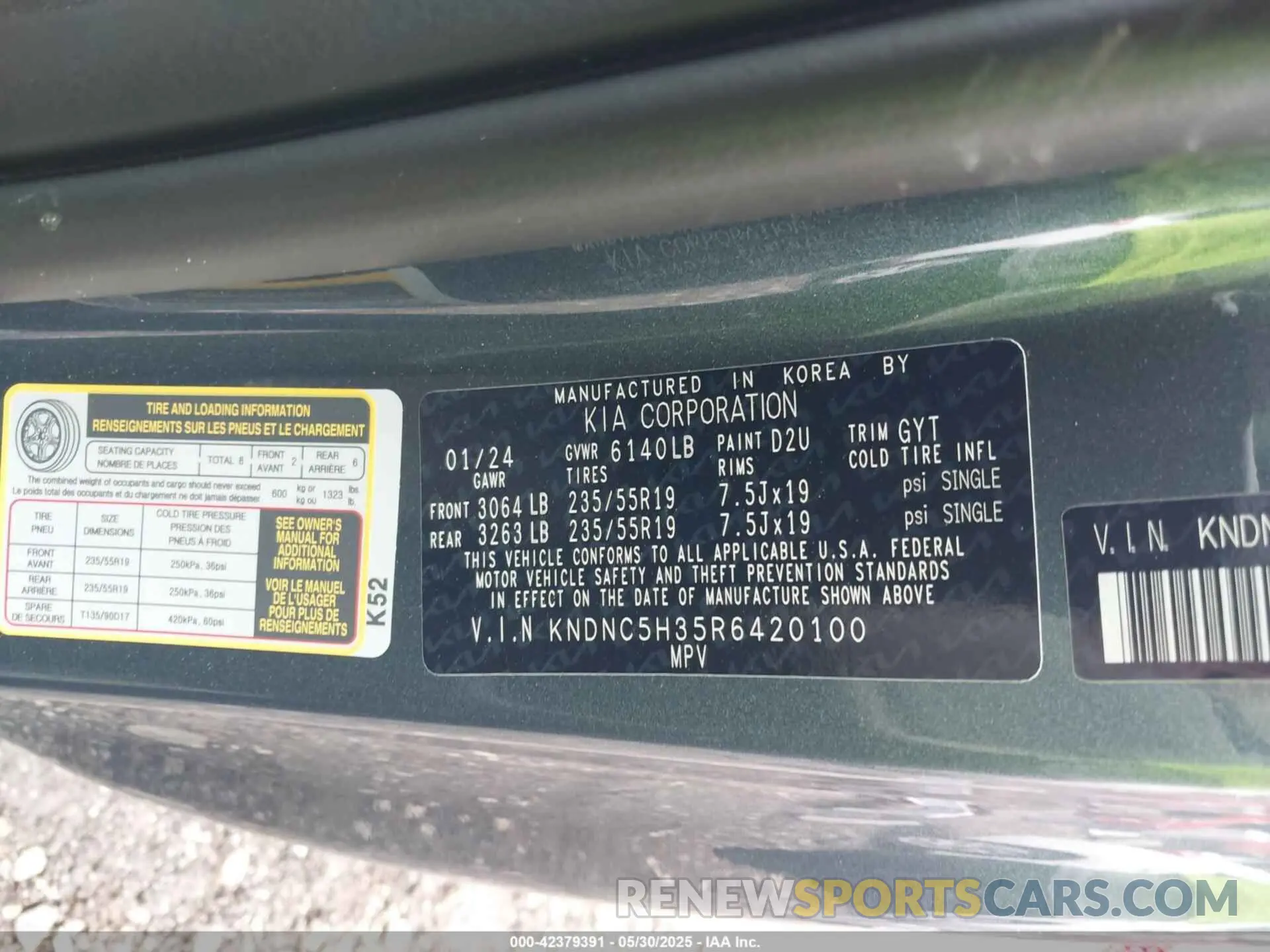 9 Photograph of a damaged car KNDNC5H35R6420100 KIA CARNIVAL MPV 2024